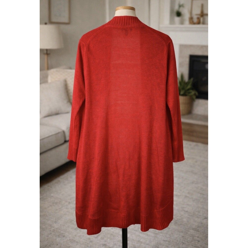 Eileen Fisher Red 100% Linen Open Front Waterfall Cardigan Sweater Size XS - Picture 2 of 8